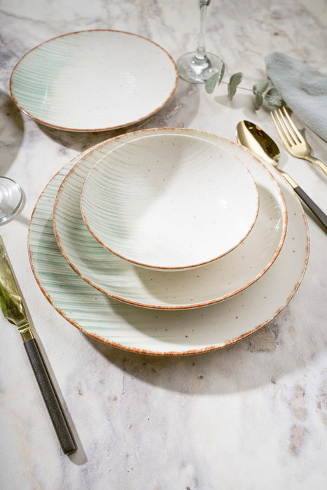 Hermia GBSATN24Y4R319320 Vajilla de Porcelana 24 Piezas Apta Lavavajillas Microondas Elegante Sofisticada Ideal Regalo